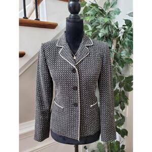 Talbots Women's Black White Single Breasted Three Button Blazer Jacket Petites 2
